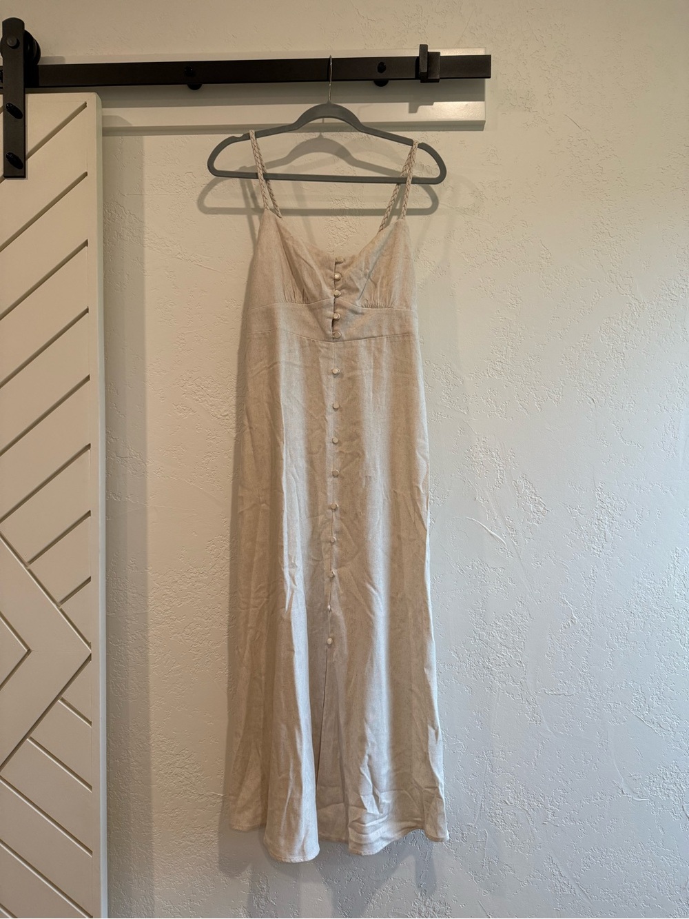 Monteau Cream Linen Button-Front Maxi Dress Size large